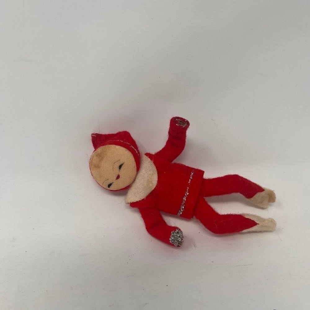 Vintage Handmade Christmas Elf  Tree Decoration Red Felt Doll House Pixie